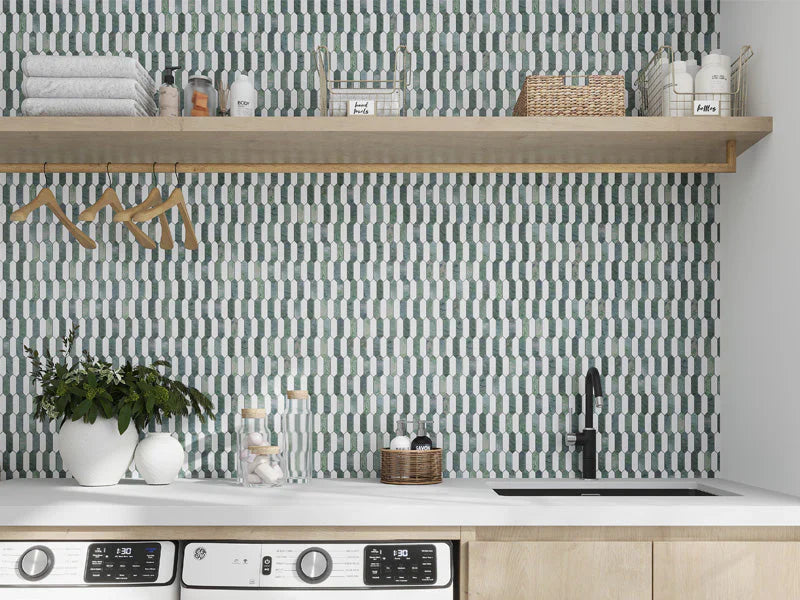 DUBLIN Mint Green, Thassos Mix Mosaic Tile - stoneandtiledepot.com