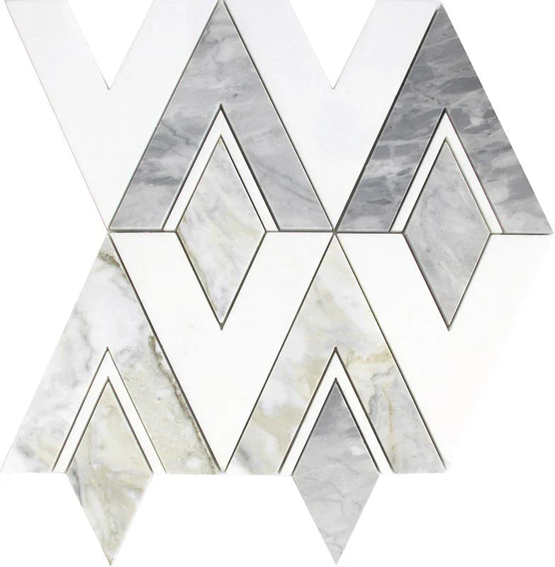 EMILIA Piacenza Calacatta Bluette, Thassos White Mosaic Tile.