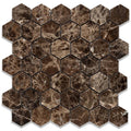 Emperador Dark Spanish Marble 2x2 Hexagon Polished Mosaic Tile.