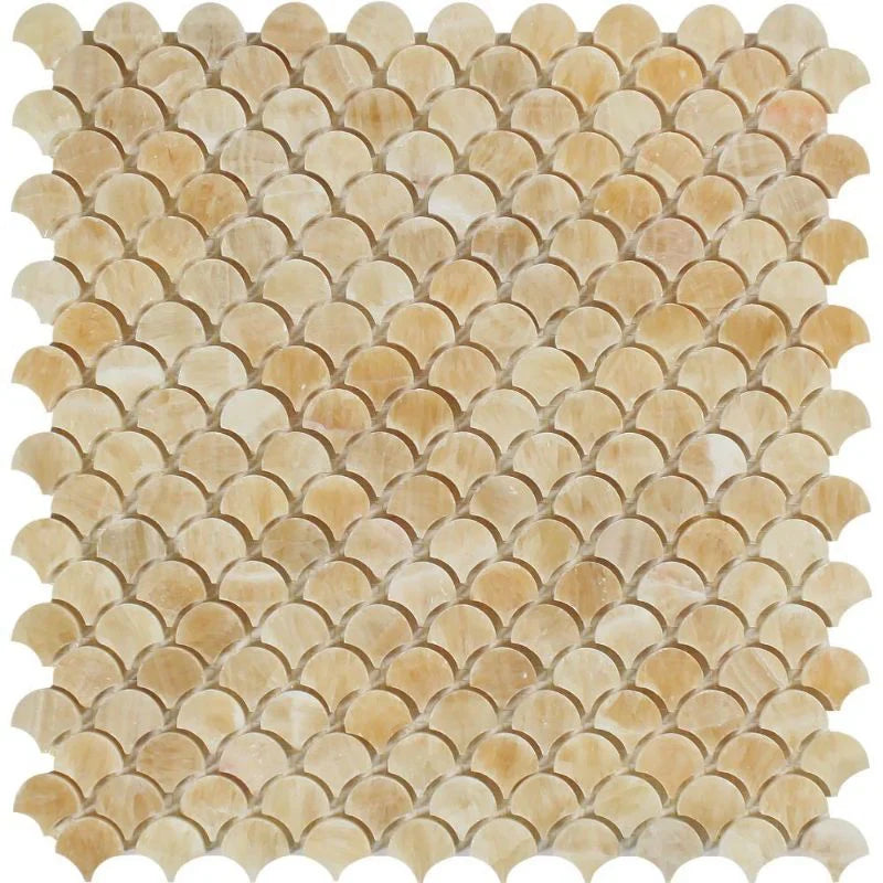 Honey Onyx Fish Design (Fan Shape) Polished Mosaic Tile.