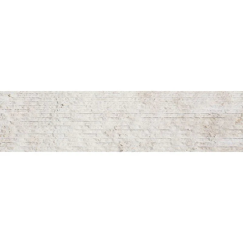 Ivory Travertine 6x24 Combed Brushed Ledger Panel.