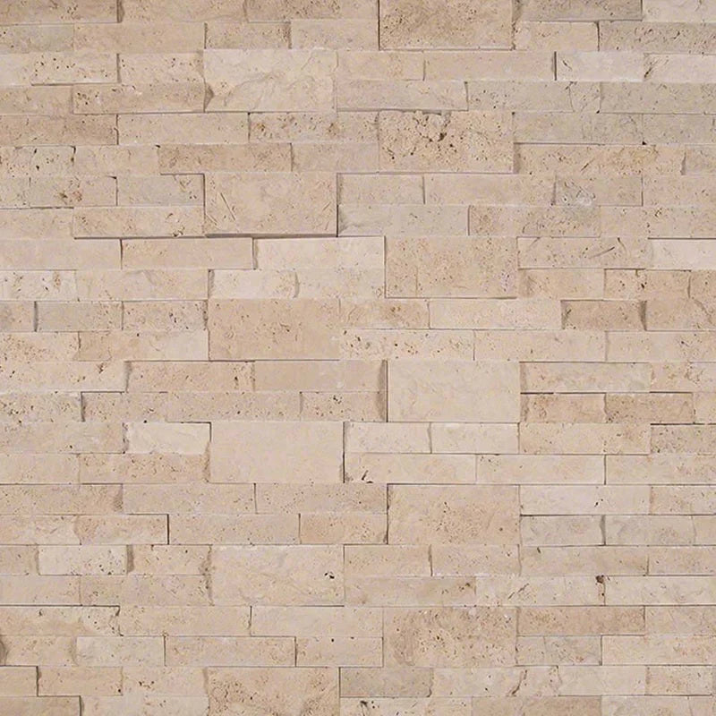 Ivory Travertine 6x24 Stacked Stone Ledger Panel.