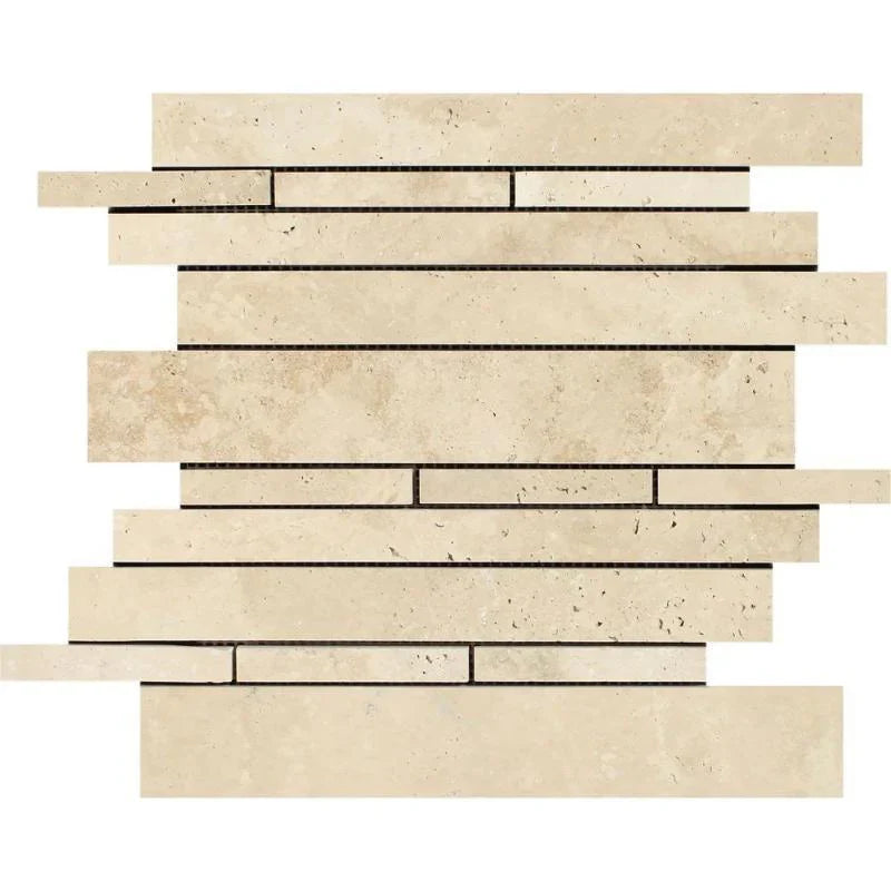 Ivory Travertine Random Insert Honed Mosaic Tile.
