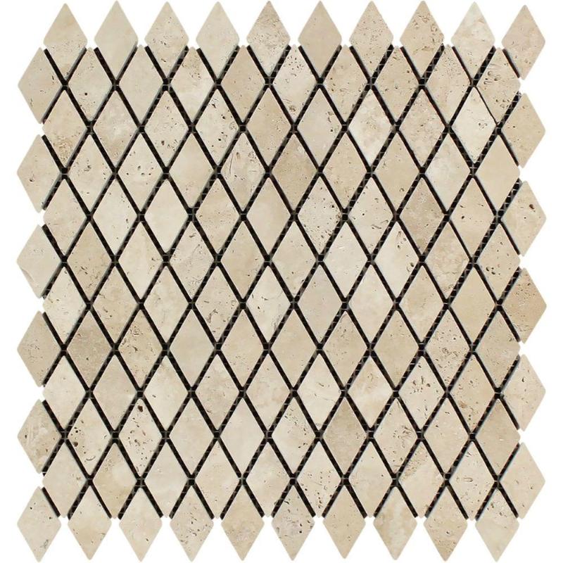 Ivory Travertine Tumbled 1x2 Diamond  Mosaic Tile.