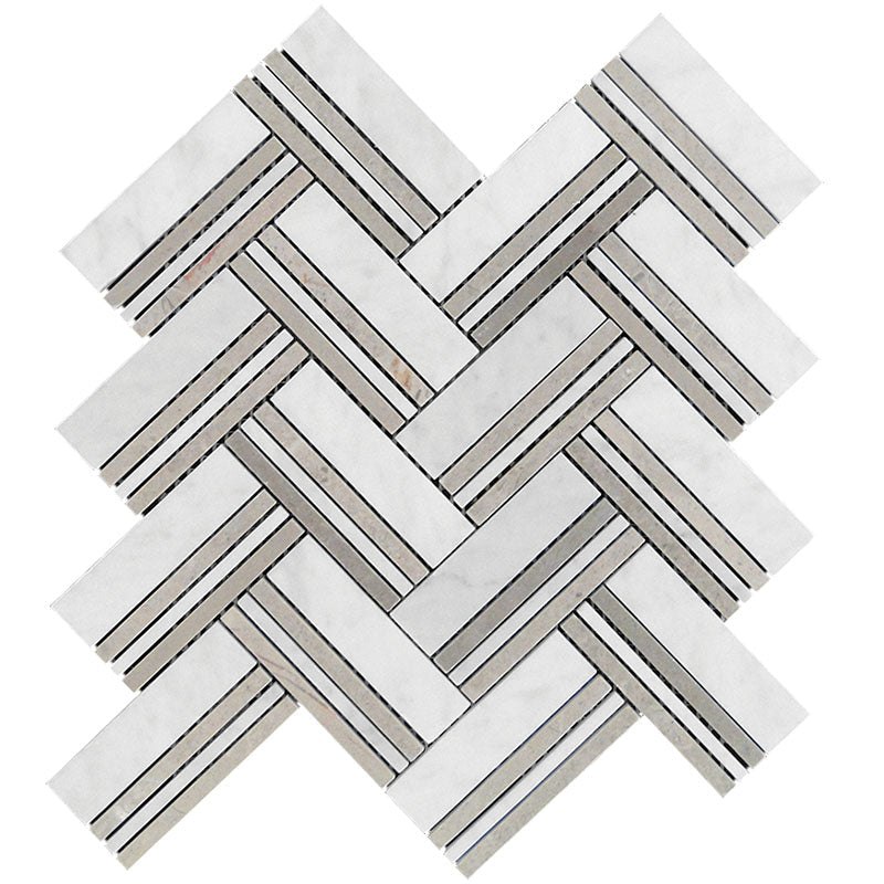 Marbella Raya Bianco Carrara / Eastern Beige Mosaic Tile.