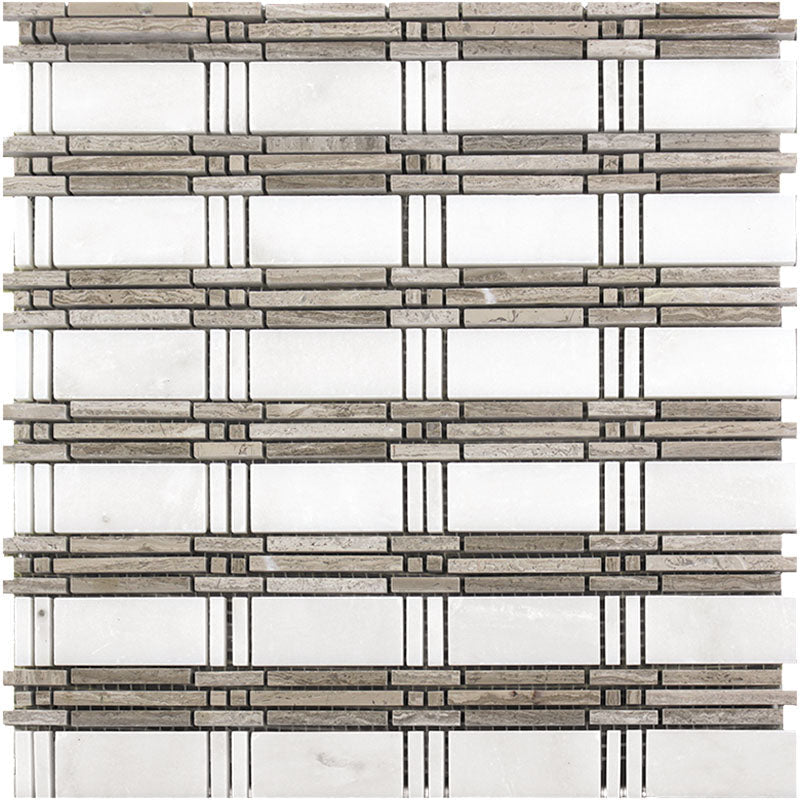 Marbella Seville Eastern White / Wooden Gray Mosaic Tile.