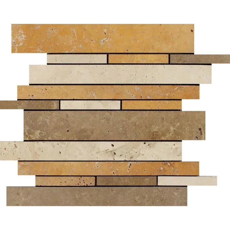 Mixed Travertine Random Insert Honed Mosaic Tile.