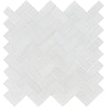 Mont Blanc White Marble 1x2 Herringbone Honed Mosaic Tile.