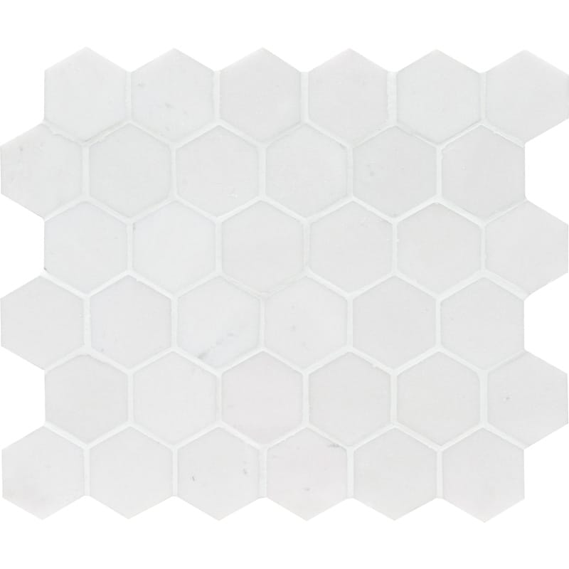 Mont Blanc White Marble 2x2 Hexagon Polished Mosaic Tile.