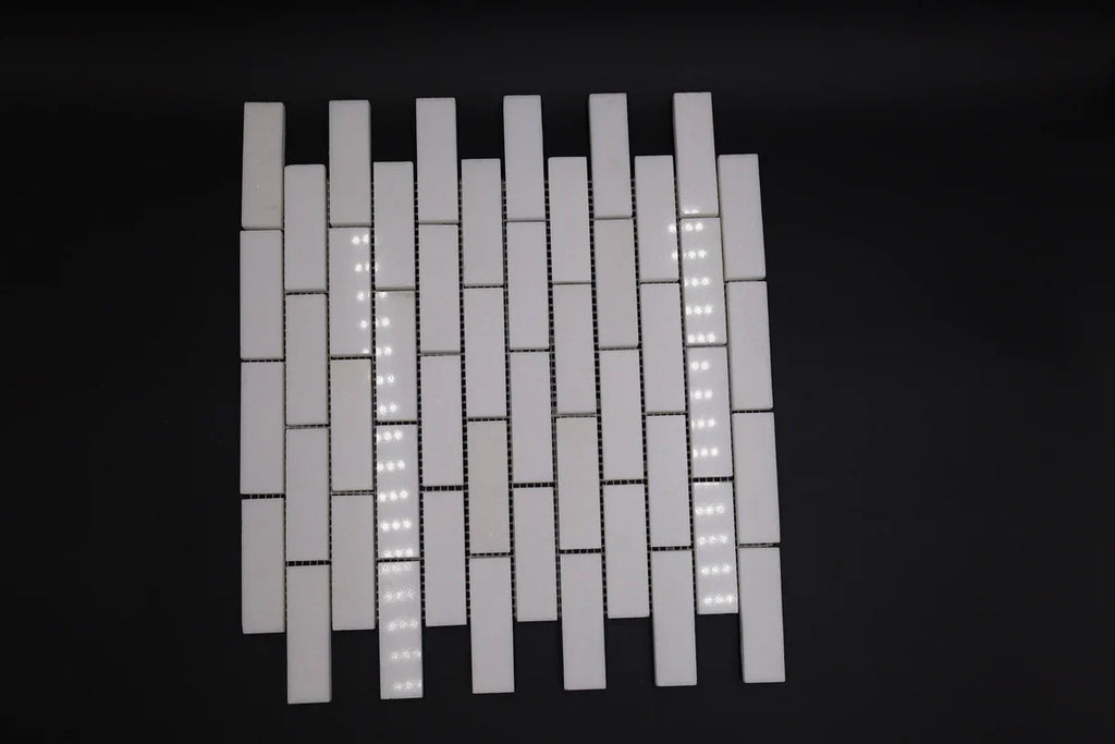 Mosaic pattern of rectangular tiles on a black background