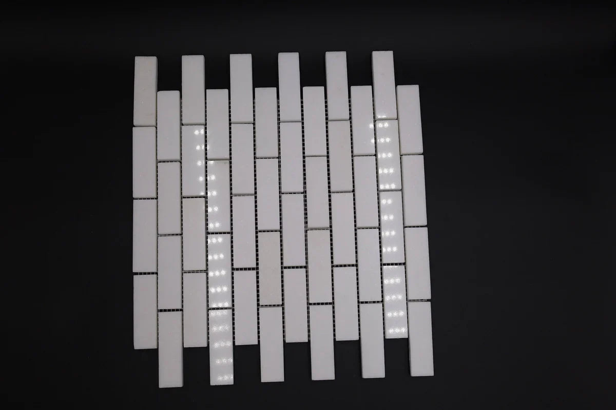 Mosaic pattern of rectangular tiles on a black background