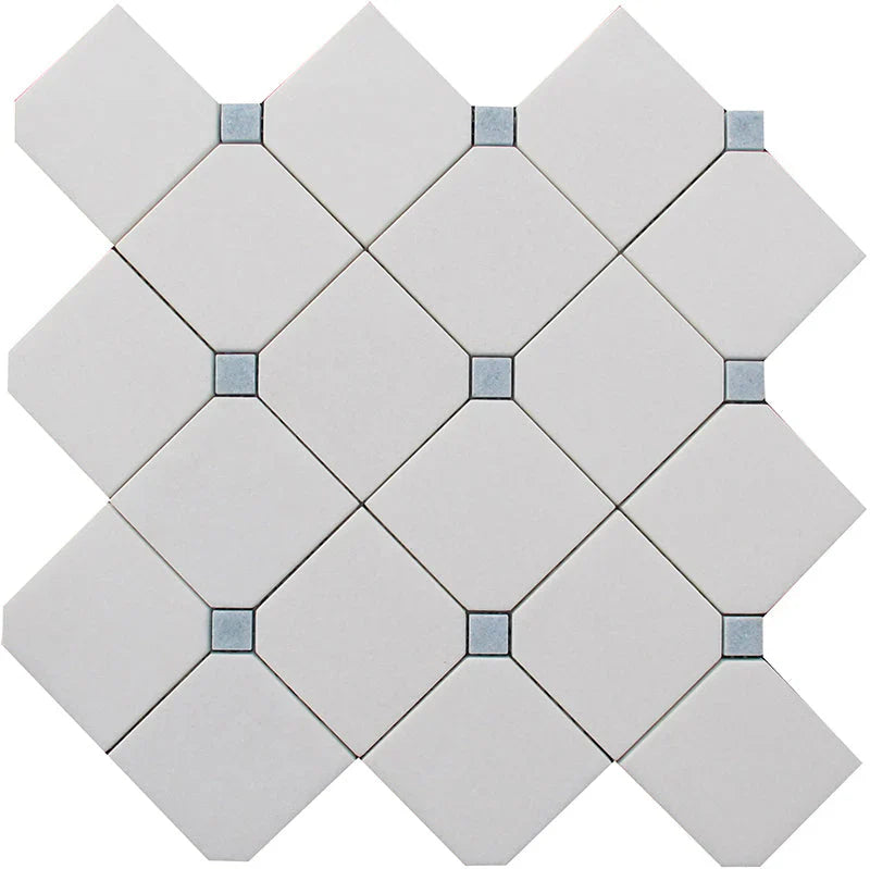 MYKONOS FOKOS Thassos/Blue Celeste Mosaic Tile.