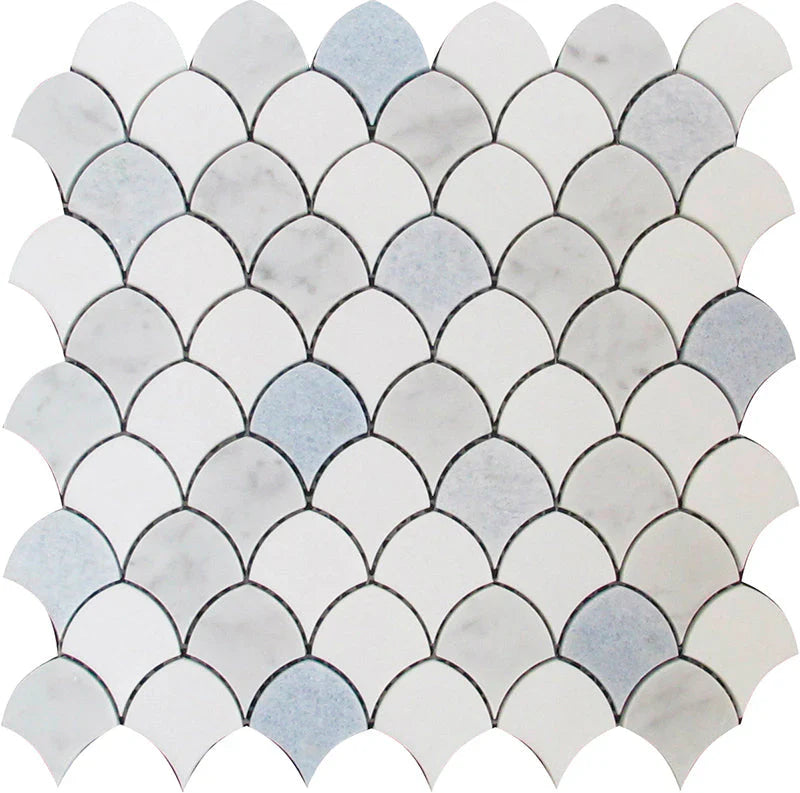 MYKONOS HOULAKIA Thassos/Carrara/Blue Celeste Mosaic Tile.