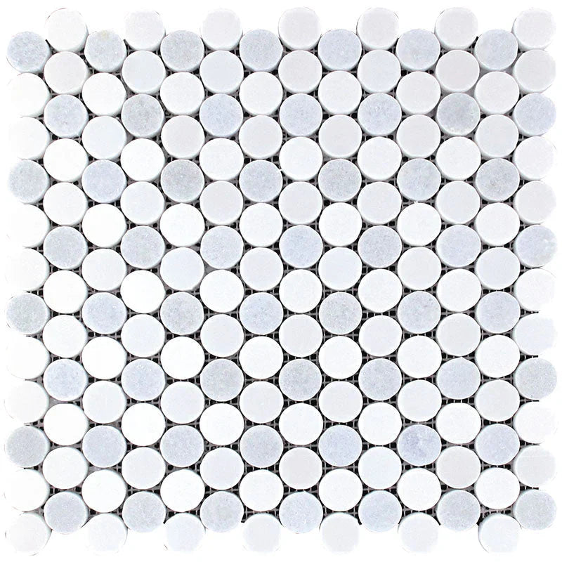 Mykonos Kapari Thassos / Blue Celeste / Paper White Mosaic Tile.