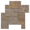 Noce Travertine Opus Mini Pattern Tumbled Mosaic Tile.