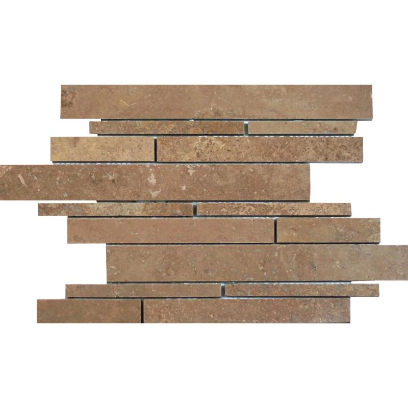 Noce Travertine Random Strip Honed Mosaic Tile.