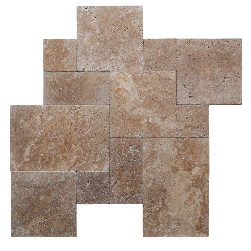 Noce Travertine Tumbled Versailles Pattern Tile.