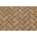 Noce Travertine 1x2 Herringbone Tumbled Mosaic Tile.
