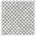 Oriental White Polished Marble Raindrop Mosaic Tile.