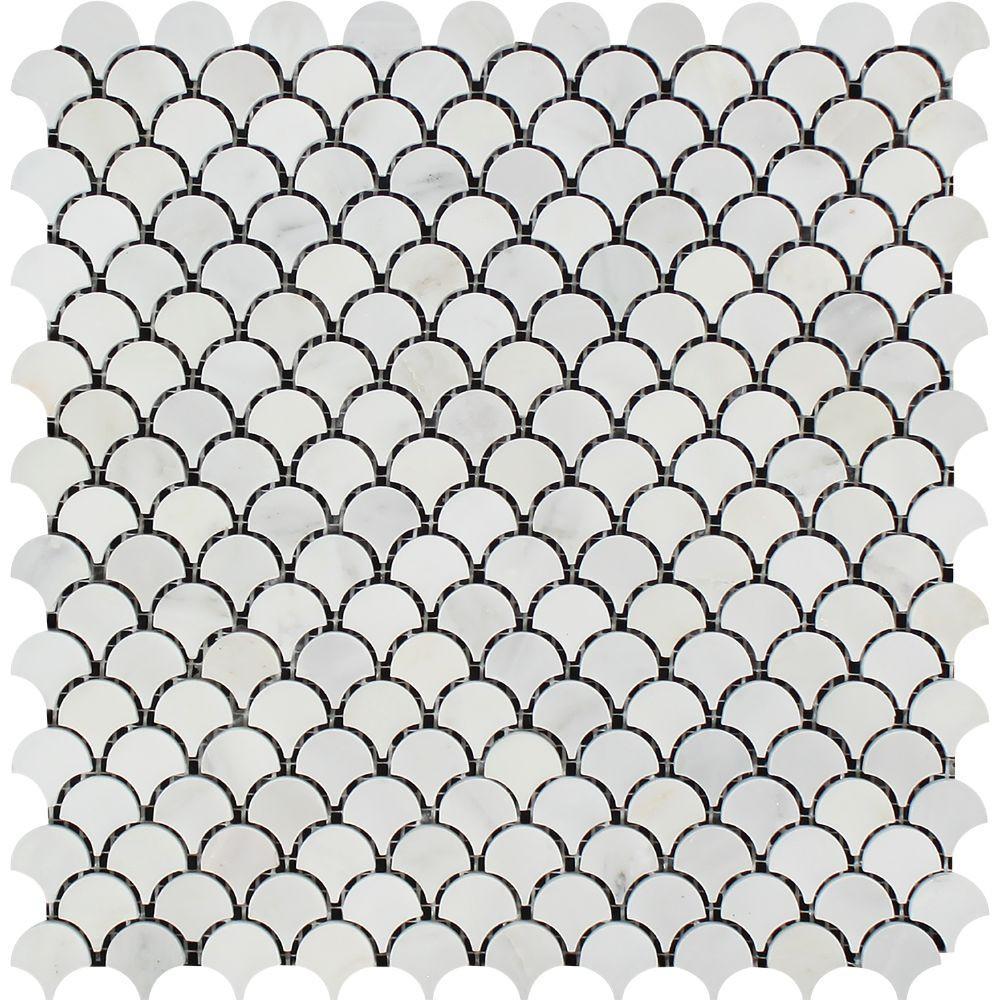 Oriental White Polished Marble Raindrop Mosaic Tile.