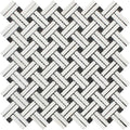 Oriental White Polished Marble Stanza Mosaic Tile w/ Black Dots.