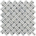Oriental White Polished Marble Stanza Mosaic Tile w/ Blue-Gray Dots.