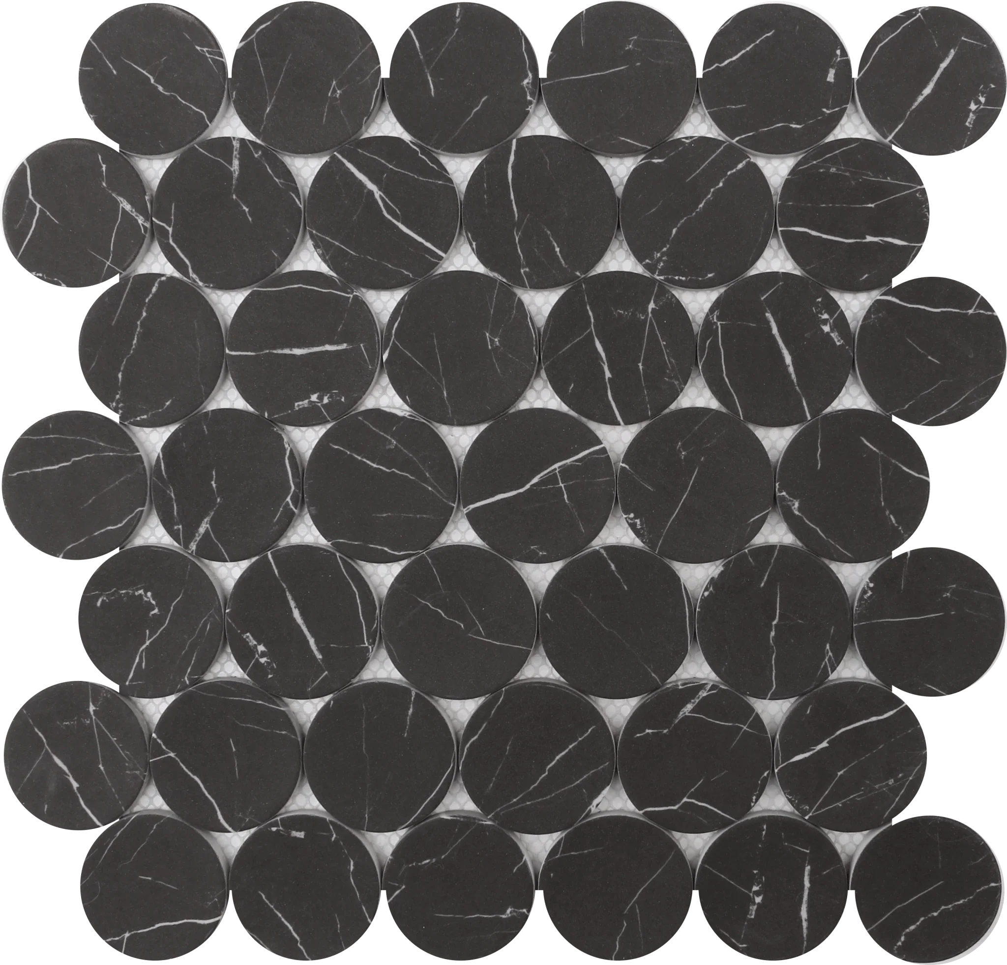 Rockart Thassos & Nero Marquina Dot 11x12 Marble Mosaic Tile.