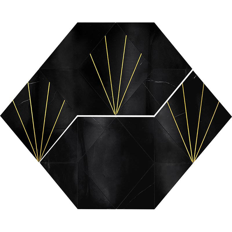 ROCKEFELLER Black Crown Black Jade, Brass Mosaic Tile.