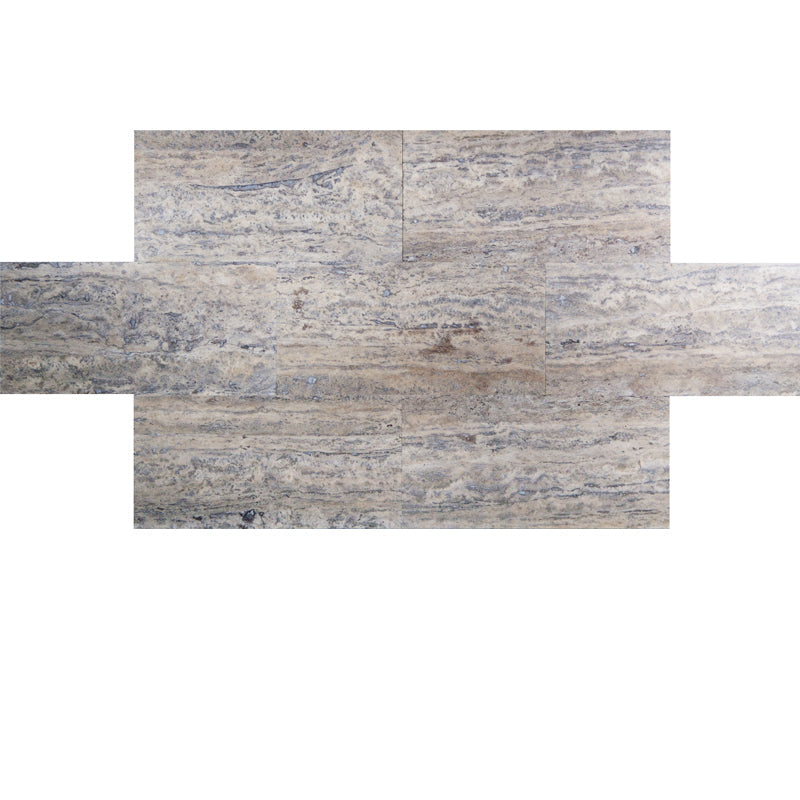Silver Travertine 12x24 Vein Cut Honed Tile.
