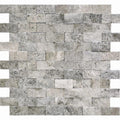 Silver Travertine 1x2 Split Face Mosaic Tile.