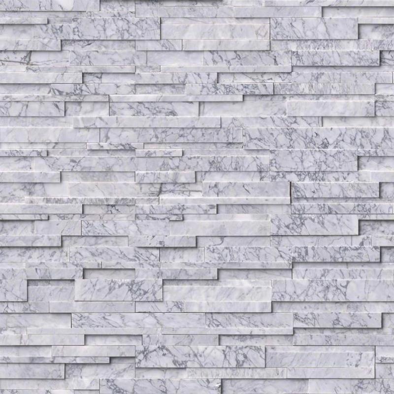 Statuario Marble 3D 6x24 Stacked Stone Ledger Panel.