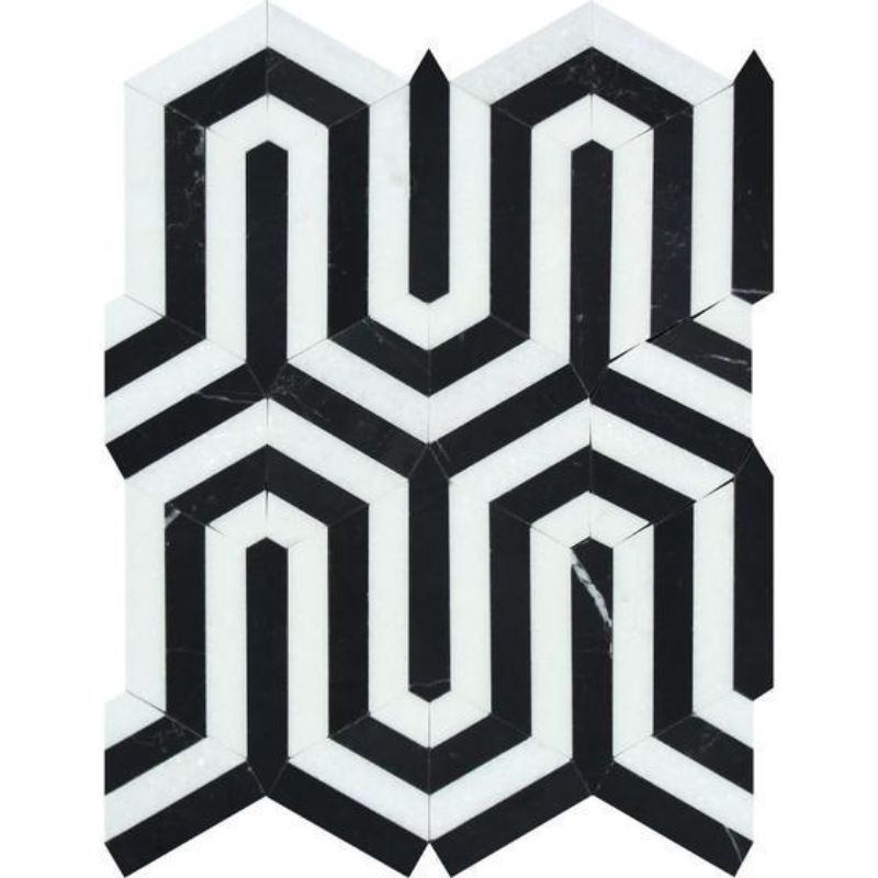 Thassos White and Black Marble Berlinetta Polished Mosaic Tile.