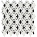 Thassos White Carrara Black Marble Lattice Honed Mosaic Tile.