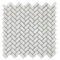 Thassos White Marble 1x2 Herringbone Honed Mosaic Tile.