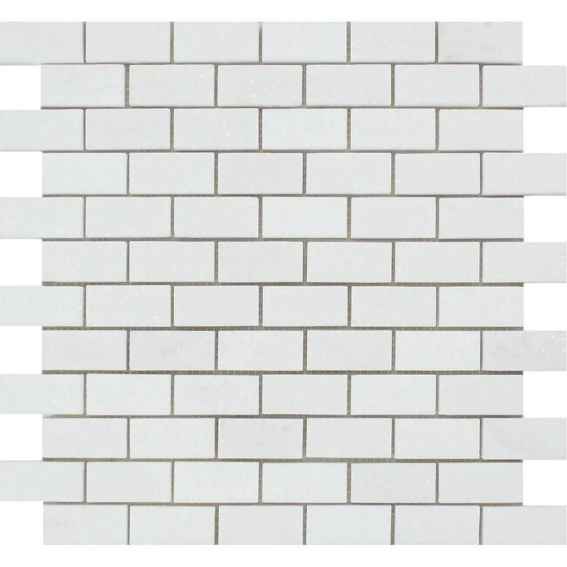 Thassos White Marble 1x2 Polished Mosaic Tile.