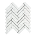 Thassos White Marble 1x4 Herringbone Honed Mosaic Tile.