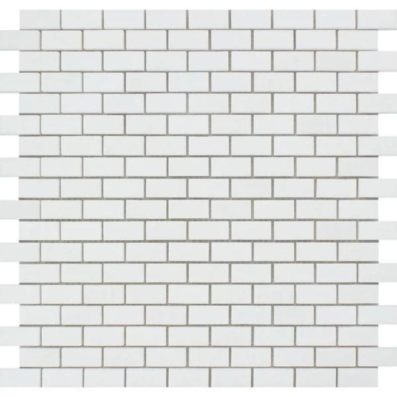 Thassos White Marble 5/8x1 1/4 Honed Mini Brick Mosaic Tile.