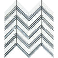 Thassos White Marble Chevron with Blue Strips Honed Mosaic Tile.