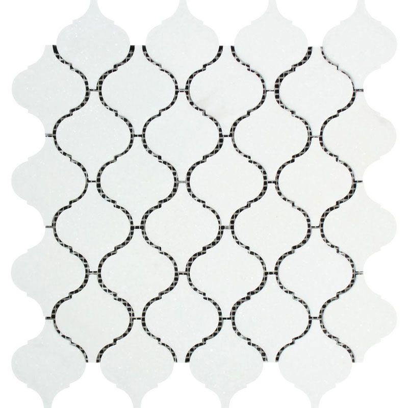 Thassos White Marble Lantern (Arabesque) Honed Mosaic Tile.