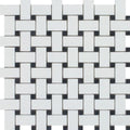Thassos White Marble Polished Basketweave with Black Dots Mosaic Tile.