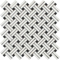 Thassos White Marble Stanza Black Dot Polished Mosaic Tile.