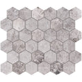 Tundra Gray Marble Hexagon Tile 2x2 honed mosaic with soft gray tones and natural marble variation.