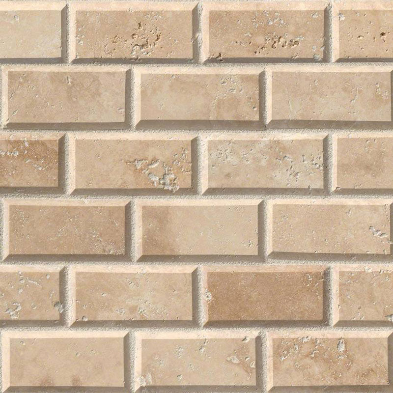 Ivory Travertine 2x4 Deep Beveled Mosaic Tile.