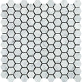 White Carrara Marble 1x1 Hexagon Polished Mosaic Tile.