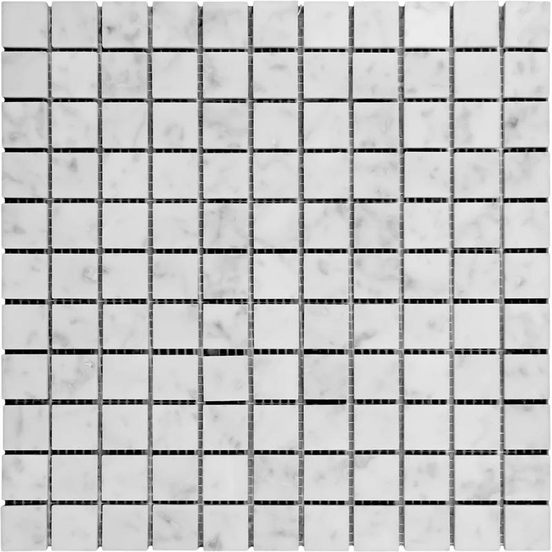 White Carrara Marble 1x1 Honed Mosaic Tile.