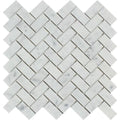 White Carrara Marble 1x2 Herringbone Polished Mosaic Tile.