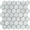 White Carrara Marble 2x2 Hexagon Polished Mosaic Tile.
