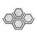 White Carrara Marble 5x5 Hexagon with Black Honed Mosaic Tile.