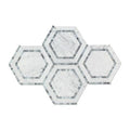 White Carrara Marble 5x5 Hexagon with Blue Polished Mosaic Tile.