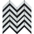 White Carrara Marble Chevron with Black Strips Polished Mosaic Tile.